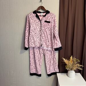 Liz Claiborne Size S 6 8 Pink Floral 2-Piece Pajama Set Cotton Flannel